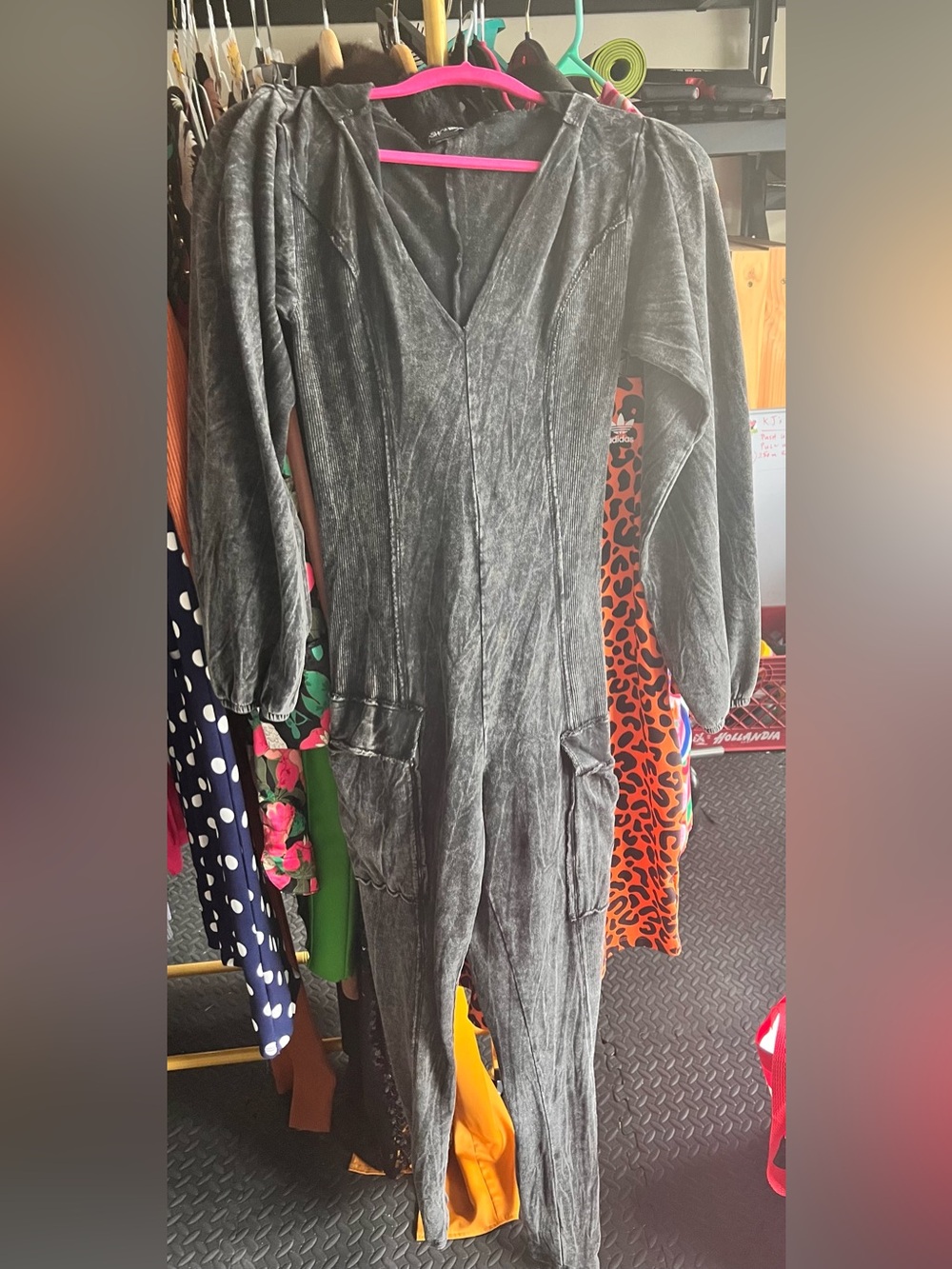 Fashion Nova Washed Gray Velvet Soft Hooded Jumpsuit
